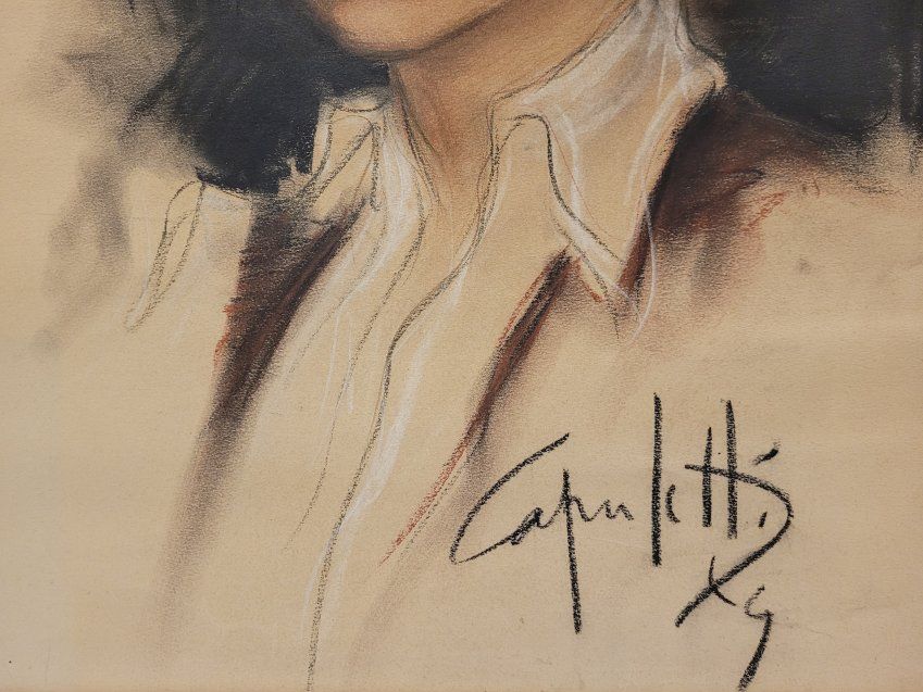 Retrato femenino, carboncillo y pastel, José Manuel Capuletti, s. XX
