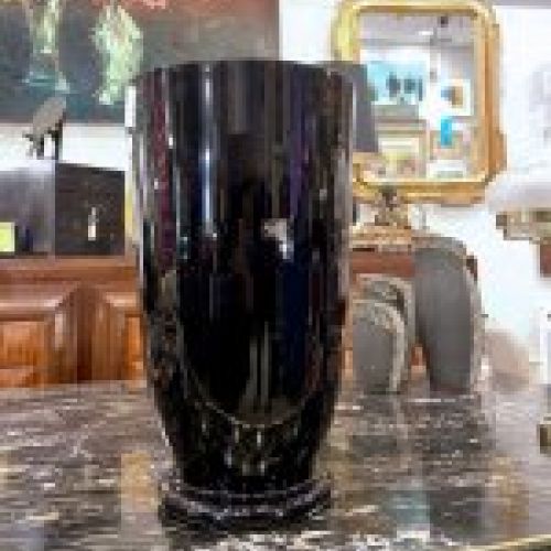 Gran jarrón “Makora Krosno” Cristal soplado Negro, 70’s – Polonia