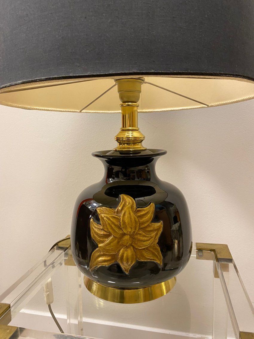 Lámpara italiana en cerámica negra, Cenacchi, años 70   Molinella, Italia