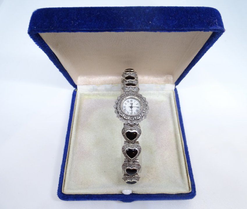 Reloj de plata y ónix para mujer   Vintage, s. XX