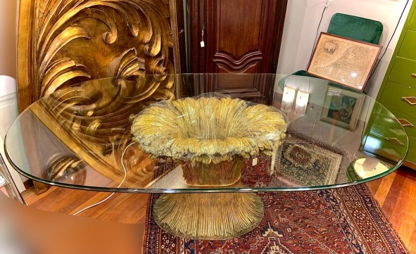 Mesa “Gerbes de blé”, madera tallada y dorada, siguiendo Coco Chanel, 60´s   Francia