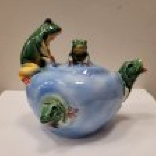 Tetera de cerámica, diseño ranas, Delphin Massier, Art Nouveau   Francia