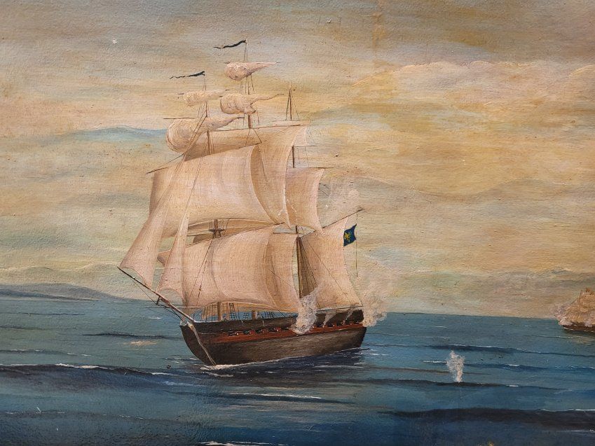 Ó/T “Batalla Naval” Pintura de Marinas, s. XIX – Francia