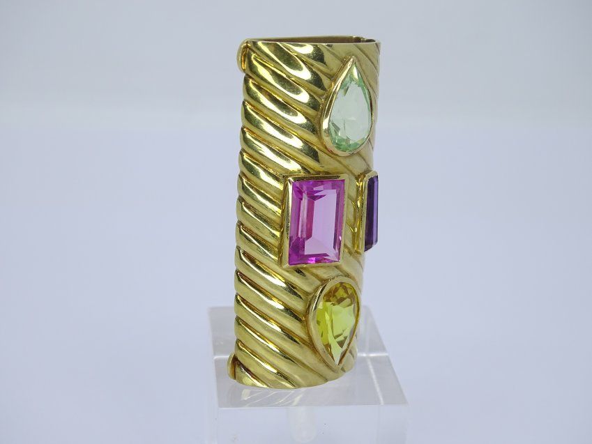Art Decó Broche Francés Colgante Oro 18 kt amatista Topacio Aguamarina Rosa Francesa