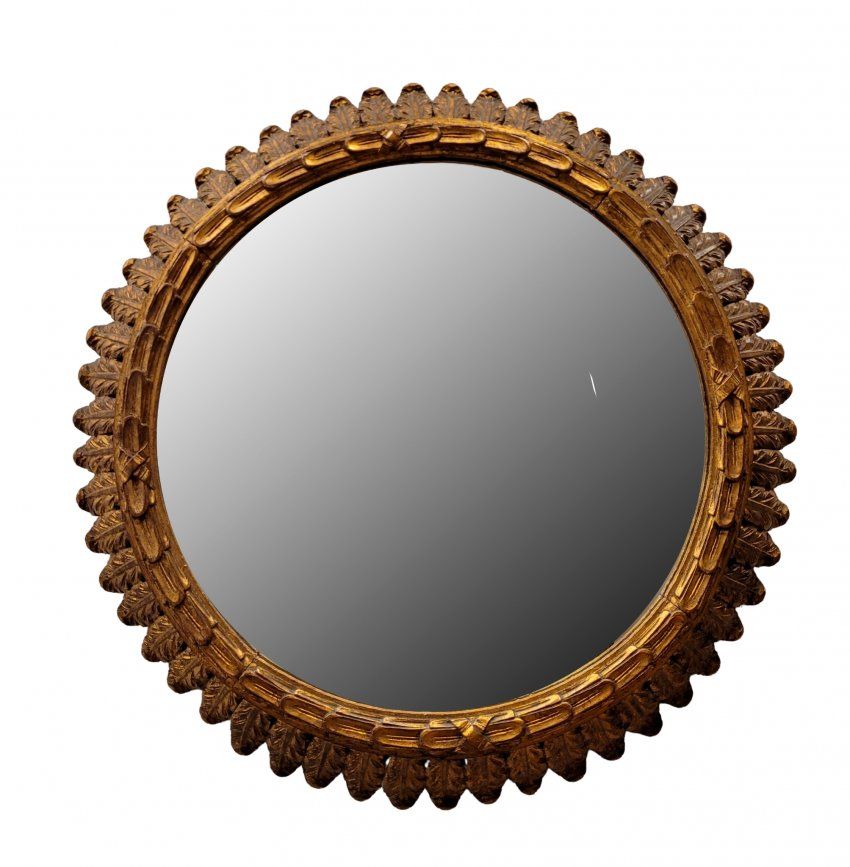 Espejo, marco circular tallado y dorado, pp. S. XX   Francia